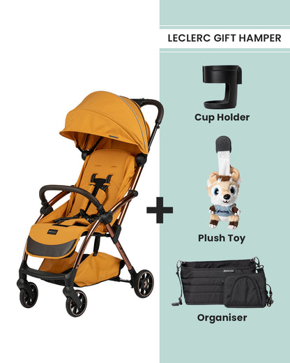 Leclerc Influencer Air Lightweight Baby Stroller-Air Cabin Friendly-One Touch Fold-With Free Gift Hamper-2 Years Warranty-For 6M to 5Y (Upto 22 Kg)-Golden Mustard