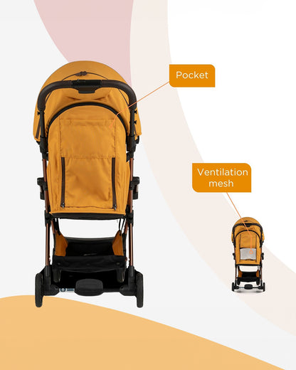 Leclerc Influencer Air Twin Stroller-Air Cabin Friendly-Flat Reclining Seat-One Touch Fold-Includes Individual Travel Bags & Twin Stroller Connectors-2 Years Warranty-For 6M to 5Y (Upto 22 Kg Each Stroller)-Golden Mustard