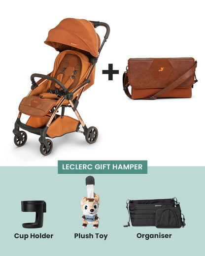 Leclerc Hexagon Ligthweight Baby Stroller & Diaper Bag-Air Cabin Friendly-Flat Reclining Seat-One Touch Fold-Includes Travel Bag-2 Years Warranty-for 6M to 5Y (Upto 22Kg)-Heritage Sport