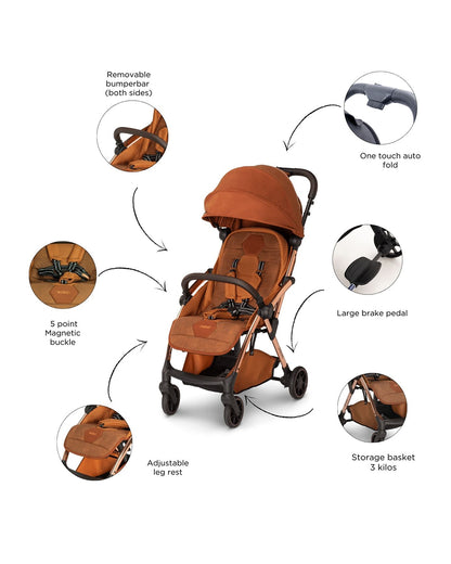 Leclerc Hexagon Ligthweight Baby Stroller & Diaper Bag-Air Cabin Friendly-Flat Reclining Seat-One Touch Fold-Includes Travel Bag-2 Years Warranty-for 6M to 5Y (Upto 22Kg)-Heritage Sport