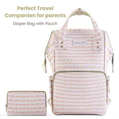 Polka Tots Multi-functional Diaper Bag-Backpack-With Pouch & Stroller Hooks-Star