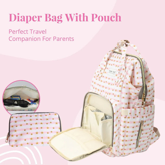 Polka Tots Multi-functional Diaper Bag-Backpack-With Pouch & Stroller Hooks-Star