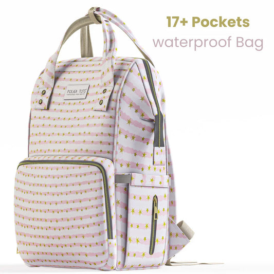 Polka Tots Multi-functional Diaper Bag-Backpack-With Pouch & Stroller Hooks-Star