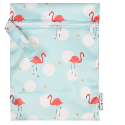 Polka Tots Waterproof & Reusable Baby Wet Bag-With Zipper-Flamingo