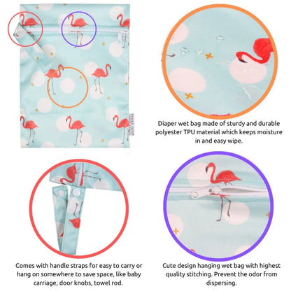 Polka Tots Waterproof & Reusable Baby Wet Bag-With Zipper-Flamingo