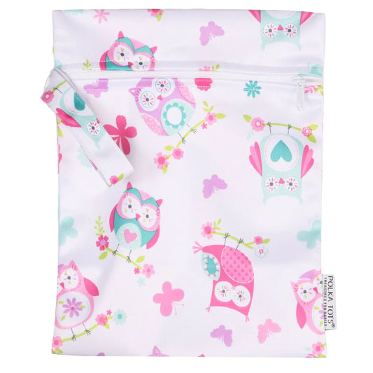 Polka Tots Waterproof & Reusable Baby Wet Bag-With Zipper-Owl