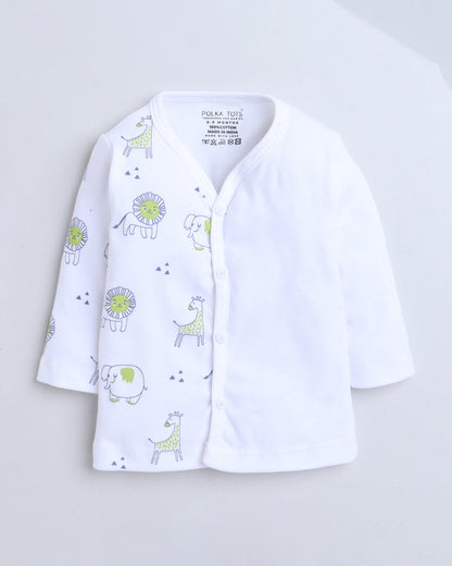 Polka Tots White Jhabla-Animal Printed-Cotton-For Infants
