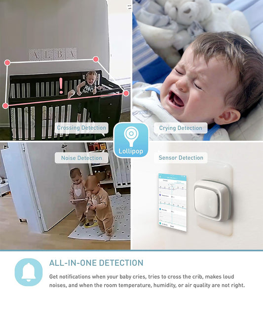 Lollipop Smart Baby Monitor with Flexible design-Contactless Breathing Monitoring, Sleep Tracking & Noise Detection-Cotton Candy