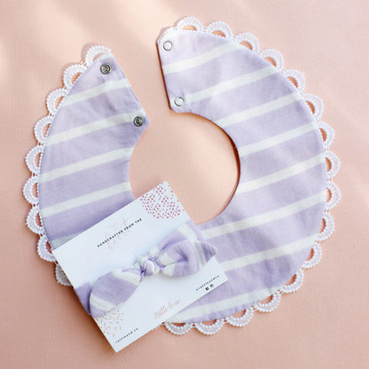 Rattle & Co Cotton Bib & Bow Set-Snap Button Closure-With Waterproof Lining-Lilac Lullaby-For Infants