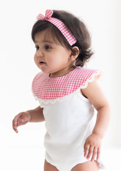 Rattle & Co Cotton Bib & Bow Set-Snap Button Closure-With Waterproof Lining-Check Me Out-For Infants