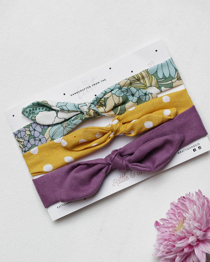 Rattle & Co Multicolored Headbands-Down The Chimney-Rayon & Suede-Pack of 3-For Infants