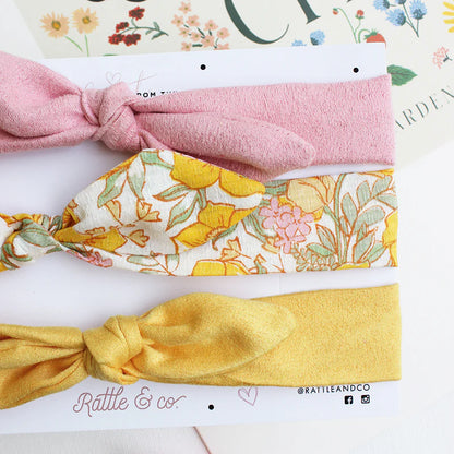 Rattle & Co Multicolored Headbands-Sunny Days-Cotton & Suede-Pack of 3-For Infants