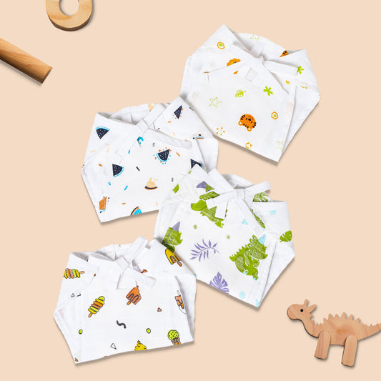 The Boo Boo Club Star & Watermelon Cloth Nappy Combo-GOTS Certified Organic Cotton-Washable & Reusable-Pack of 4