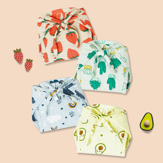 The Boo Boo Club Multicolor Print Cloth Nappy Combo-GOTS Certified Organic Cotton-Washable & Reusable-Pack of 4