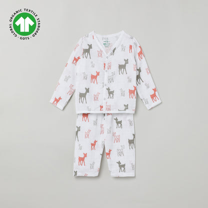 The Boo Boo Club White Nightsuit-Deer-Muslin-For Infants