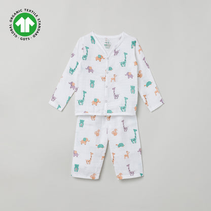 The Boo Boo Club White Nightsuit-Animal-Muslin-For Infants