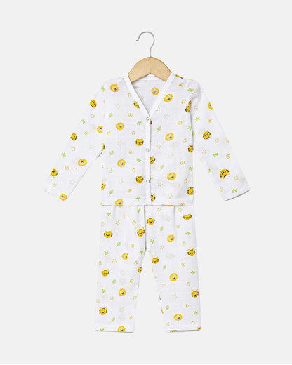 The Boo Boo Club White Nightsuit-Lion-Muslin-For Infants