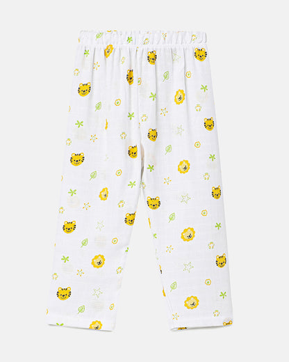 The Boo Boo Club White Nightsuit-Lion-Muslin-For Infants