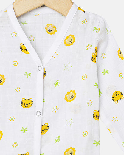 The Boo Boo Club White Nightsuit-Lion-Muslin-For Infants