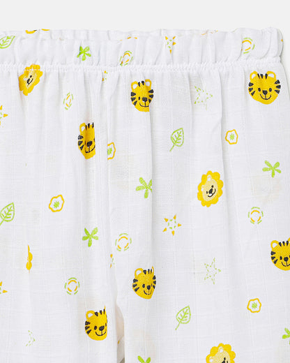 The Boo Boo Club White Nightsuit-Lion-Muslin-For Infants