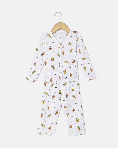 The Boo Boo Club White Nightsuit-Candy-Muslin-For Infants