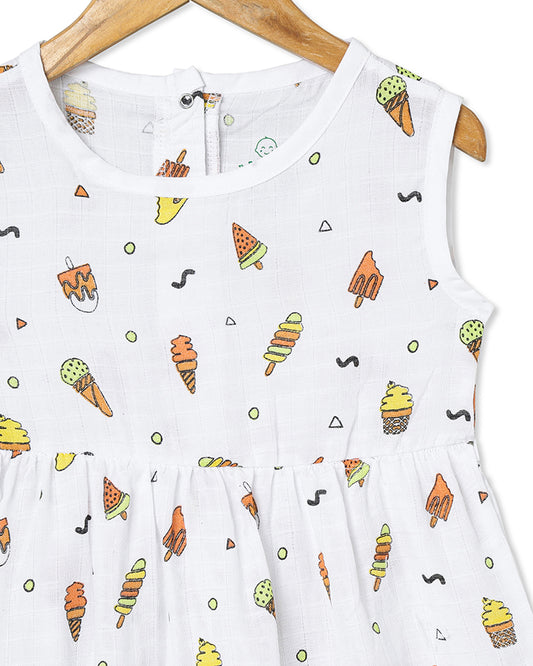 The Boo Boo Club White Frock Dress-Candy-Muslin-For Infants