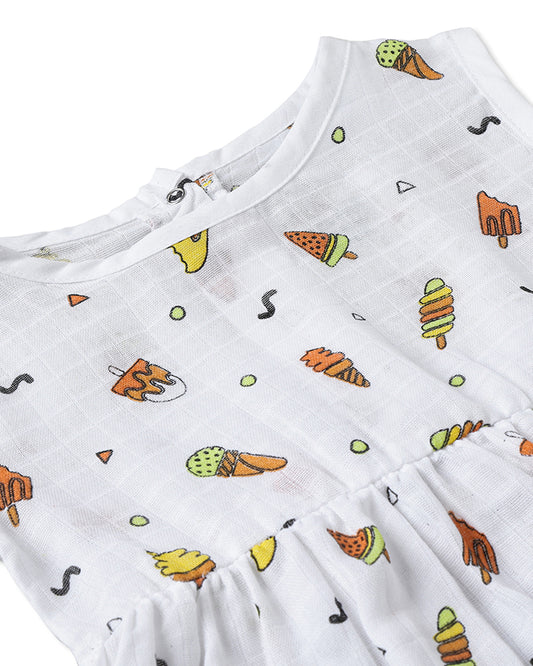 The Boo Boo Club White Frock Dress-Candy-Muslin-For Infants