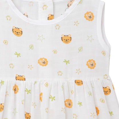 The Boo Boo Club White Frock Dress-Tiger-Muslin-For Infants