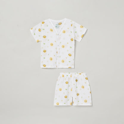 The Boo Boo Club White Coord Set-Lion-Muslin-For Infants