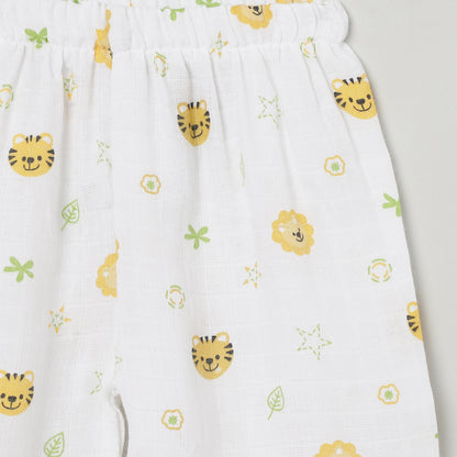 The Boo Boo Club White Coord Set-Lion-Muslin-For Infants