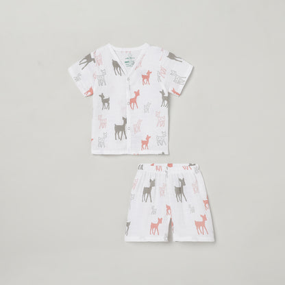 The Boo Boo Club White Coord Set-Deer-Muslin-For Infants