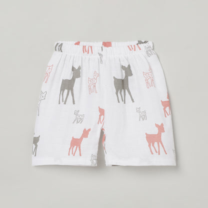 The Boo Boo Club White Coord Set-Deer-Muslin-For Infants