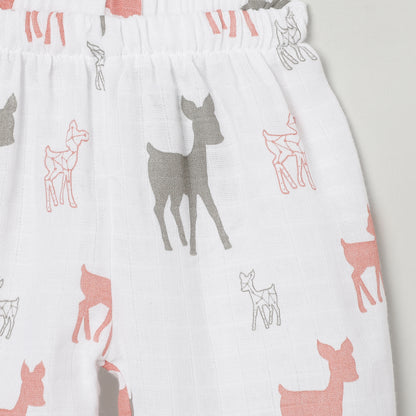 The Boo Boo Club White Coord Set-Deer-Muslin-For Infants