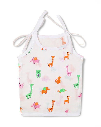 The Boo Boo Club White Vest-Animal Print-Muslin-Pack of 4-For Infants