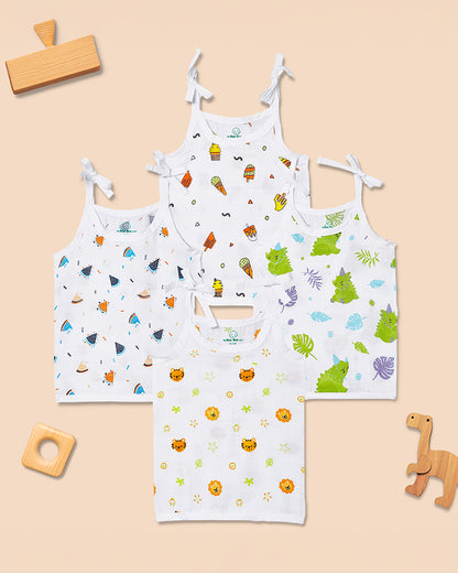 The Boo Boo Club White Vest-Multiprint-Muslin-Pack of 4-For Infants