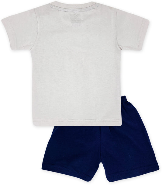 The Boo Boo Club Grey & Blue T-shirt & Shorts-Dino-Cotton-For Infants