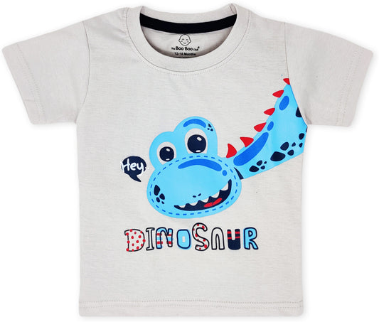The Boo Boo Club Grey & Blue T-shirt & Shorts-Dino-Cotton-For Infants