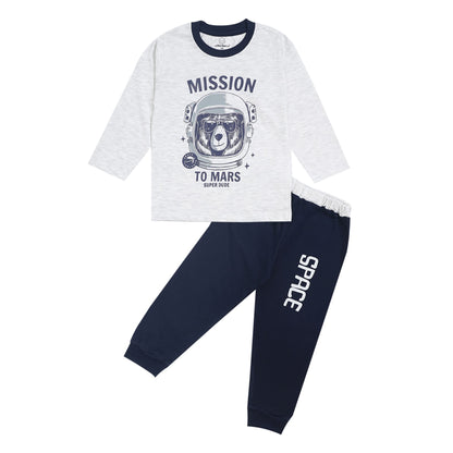 The Boo Boo Club Blue & White T-shirt & Pajama-Printed-Cotton-For Infants