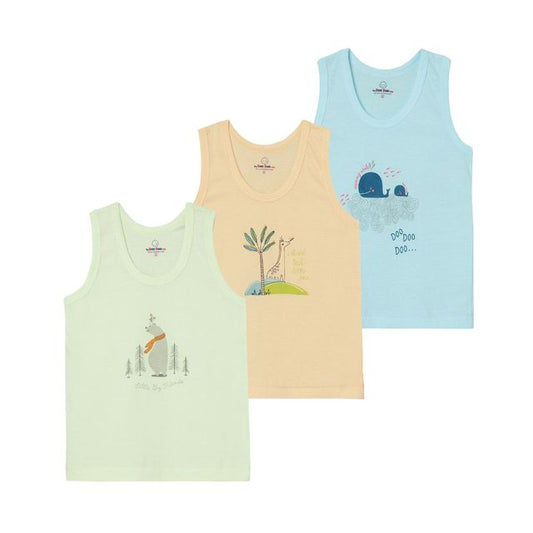 The Boo Boo Club Blue, Pink & Yellow Vest-Embroidered-Cotton-Pack of 3-For Infants