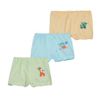 The Boo Boo Club Blue, Peach & Green Shorts-Embroidered-Cotton-Pack of 3-For Infants