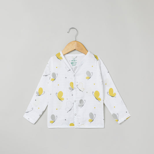 The Boo Boo Club White & Yellow Nightsuit-Butterfly-Muslin-For Infants