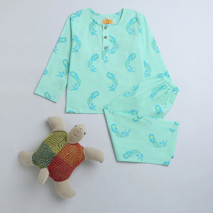 Mouse in the House Green Nightsuit-Adella The Mermaid-Cotton-For Infants