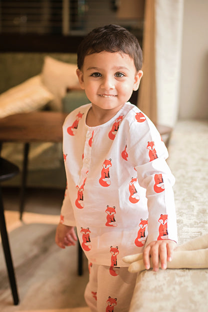 Mouse in the House White & Red Nightsuit-The Bushy Fox-Cotton-For Infants