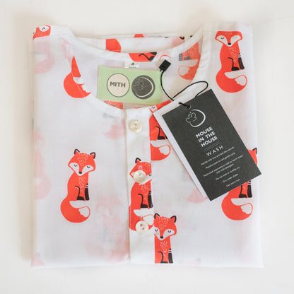 Mouse in the House White & Red Nightsuit-The Bushy Fox-Cotton-For Infants