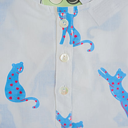 Mouse in the House White & Blue Nightsuit-Blue Panther-Cotton-For Infants