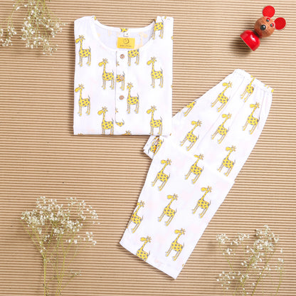 Mouse in the House White & Yellow Nightsuit-The Curious Giraffe-Cotton-For Infants