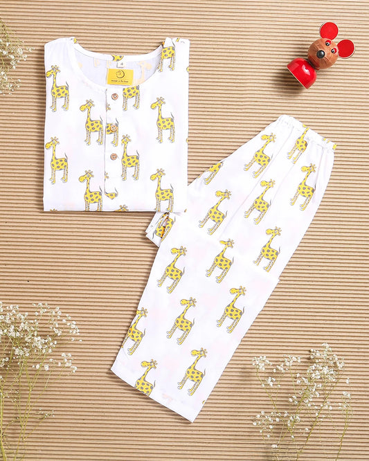 Mouse in the House White & Yellow Nightsuit-The Curious Giraffe-Cotton-For Infants