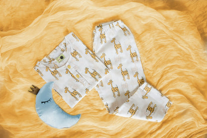 Mouse in the House White & Yellow Nightsuit-The Curious Giraffe-Cotton-For Infants