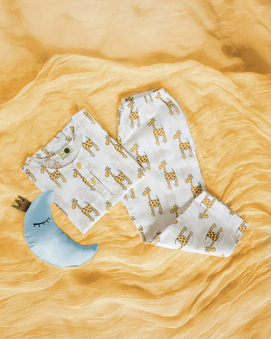 Mouse in the House White & Yellow Nightsuit-The Curious Giraffe-Cotton-For Infants