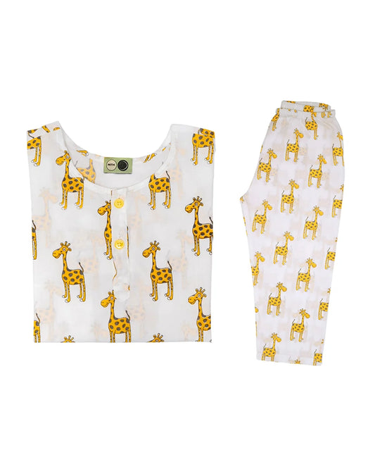 Mouse in the House White & Yellow Nightsuit-The Curious Giraffe-Cotton-For Infants